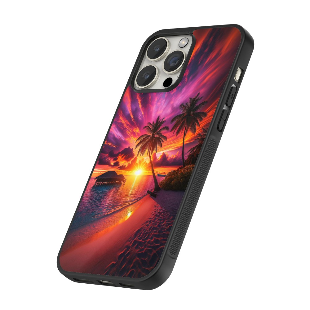 Coque iPhone 16 Pro Max - Silicone rigide noir Maldives Dusk Bliss