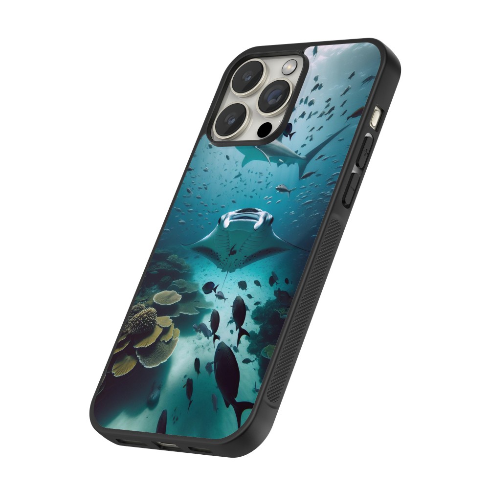 Coque iPhone 16 Pro Max - Silicone rigide noir Manta Lagon Nettoyage