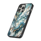 Coque iPhone 16 Pro Max - Silicone rigide noir Marbre Vert Bleu Doré