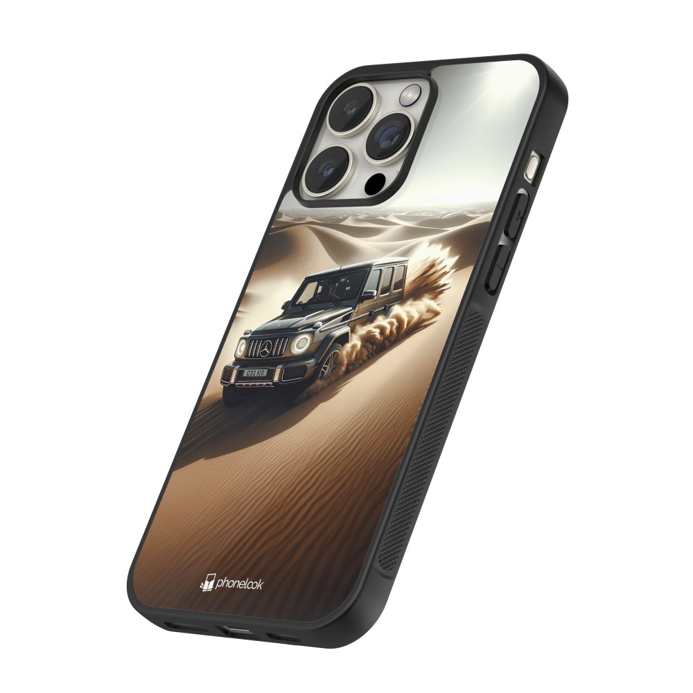 Coque iPhone 16 Pro Max - Silicone rigide noir Mercedes G Drift Desert