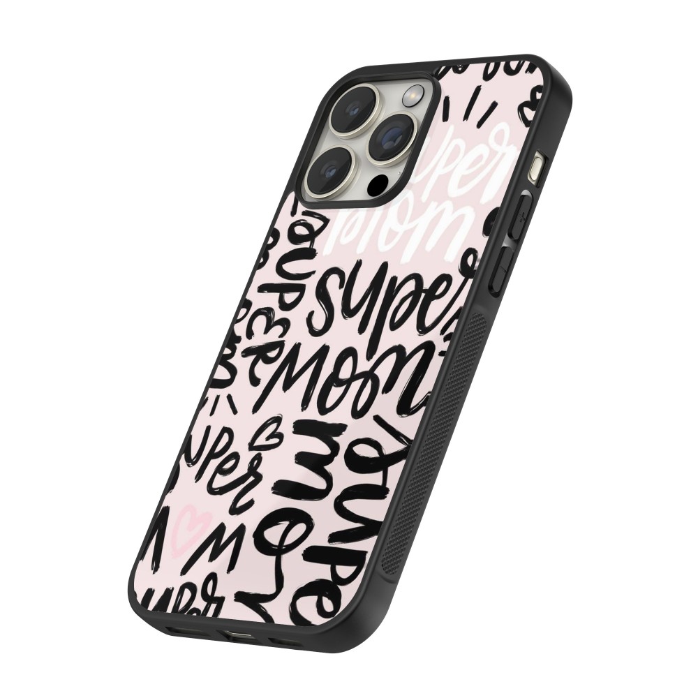 Coque iPhone 16 Pro Max - Silicone rigide noir Mom 2024 Super mom