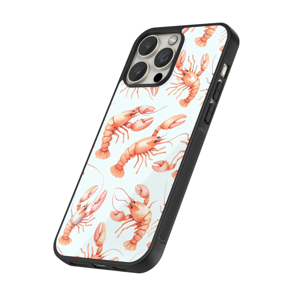 Coque iPhone 16 Pro Max - Silicone rigide noir Pattern de homards pastels