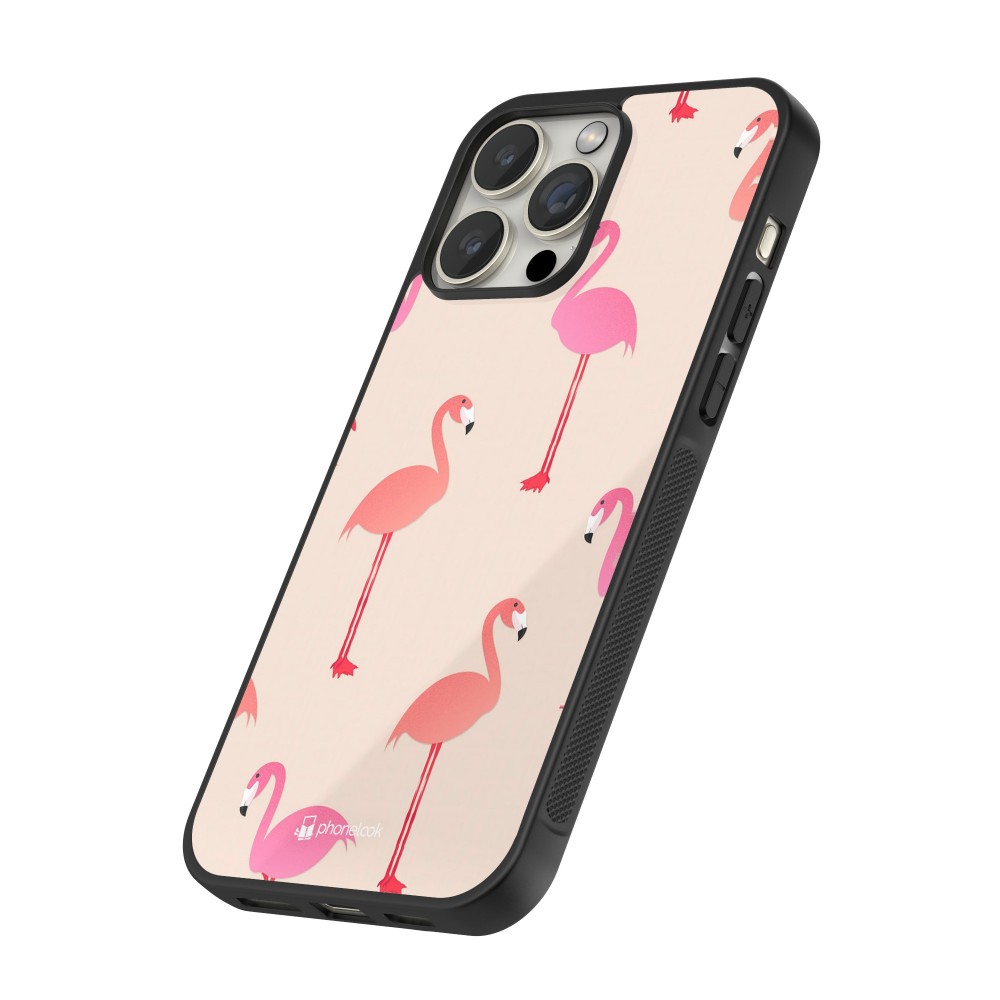 Coque iPhone 16 Pro Max - Silicone rigide noir Pink Flamingos Pattern