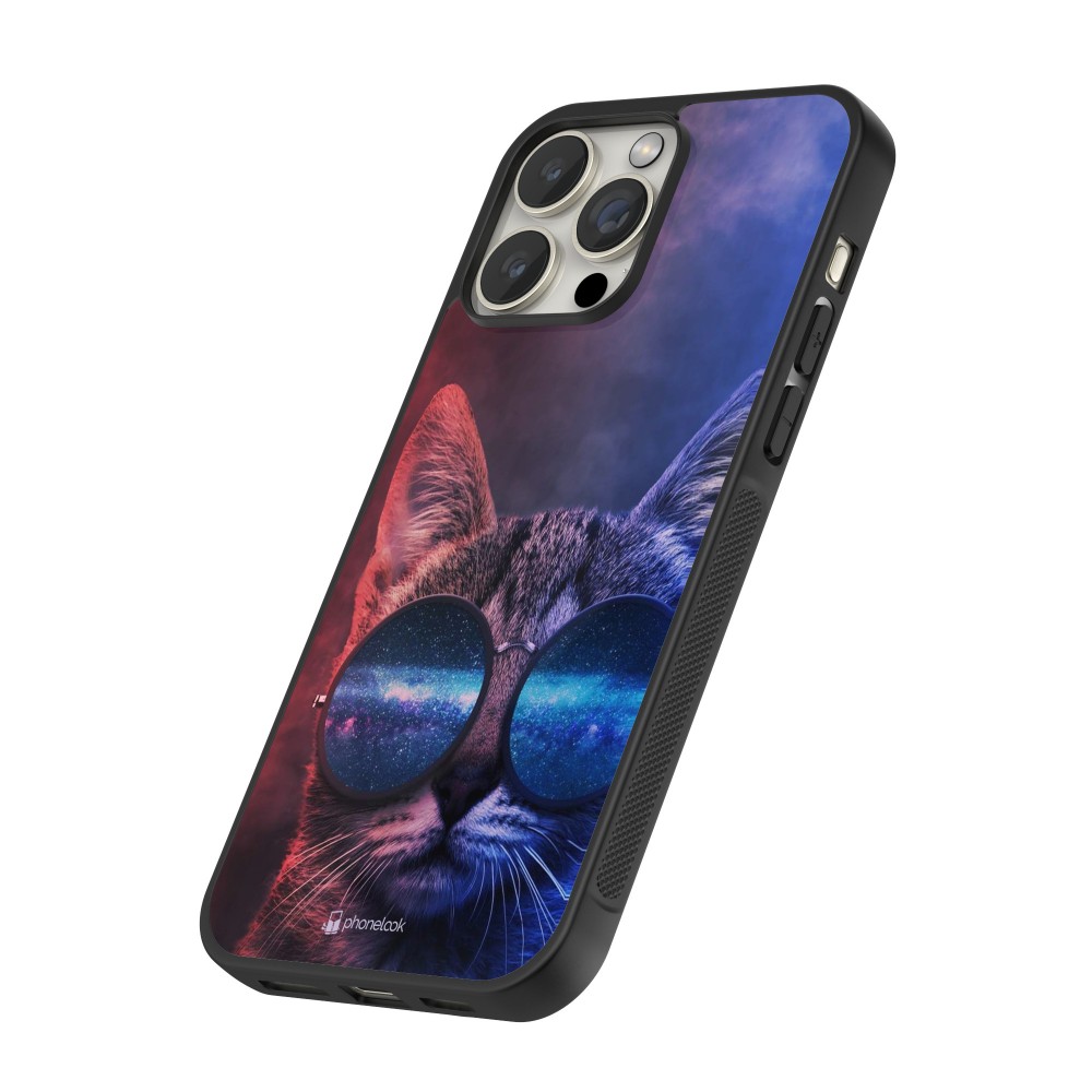 iPhone 16 Pro Max Case Hülle - Silikon schwarz Red Blue Cat Glasses