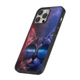 iPhone 16 Pro Max Case Hülle - Silikon schwarz Red Blue Cat Glasses