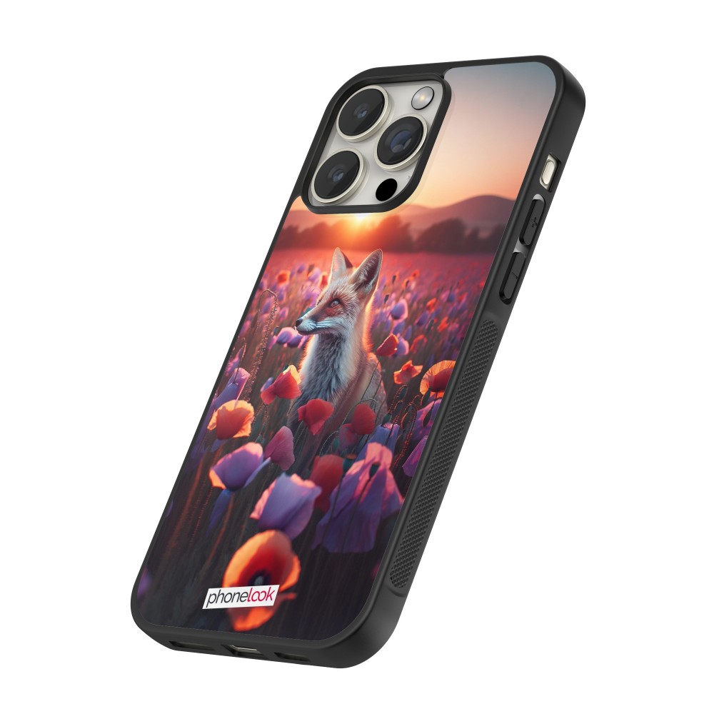 iPhone 16 Pro Max Case Hülle - Silikon schwarz Purpurroter Fuchs bei Dammerung