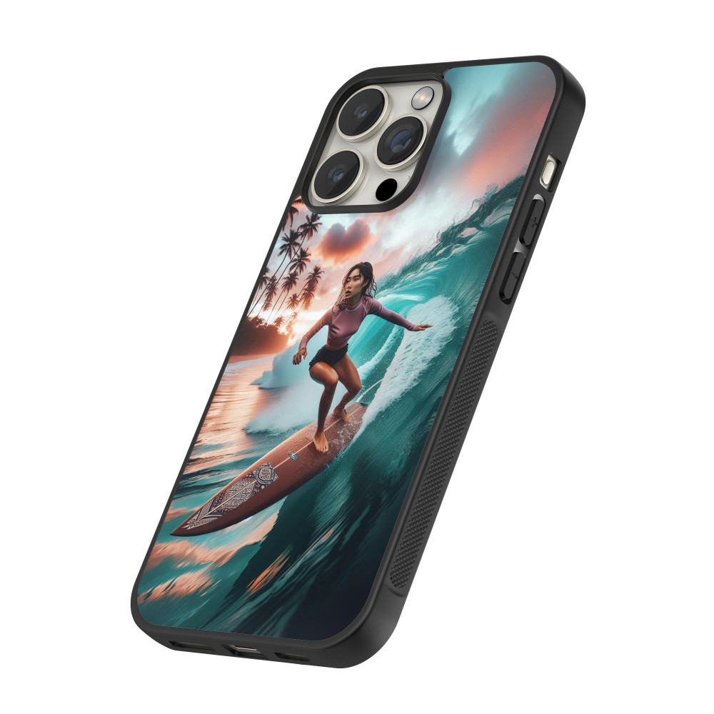 iPhone 16 Pro Max Case Hülle - Silikon schwarz Surferin aus Bali
