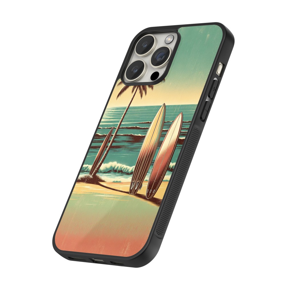 Coque iPhone 16 Pro Max - Silicone rigide noir Surf Paradise
