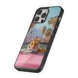 iPhone 16 Pro Max Case Hülle - Silikon schwarz Tiger Auto rosa