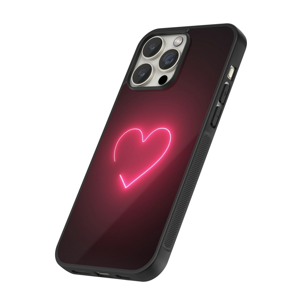 Coque iPhone 16 Pro Max - Silicone rigide noir Valentine 2023 single neon heart