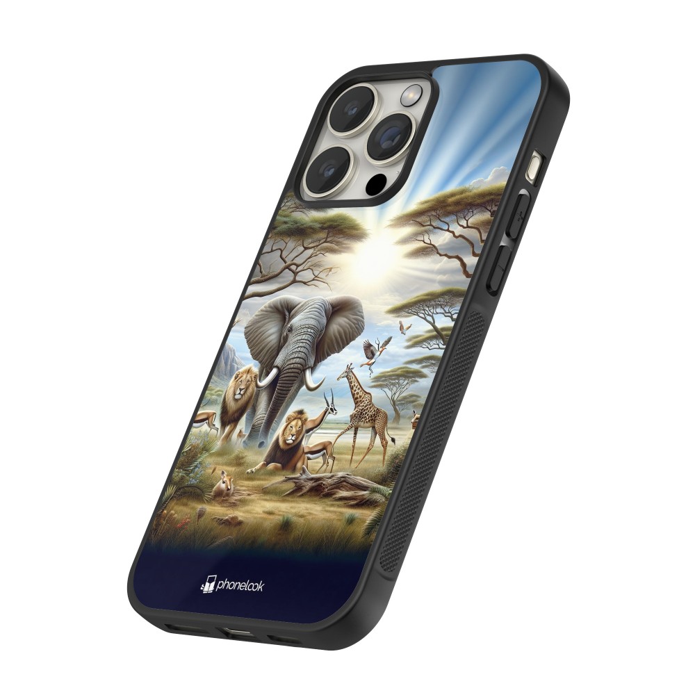 Coque iPhone 16 Pro Max - Silicone rigide noir Vie sauvage africaine