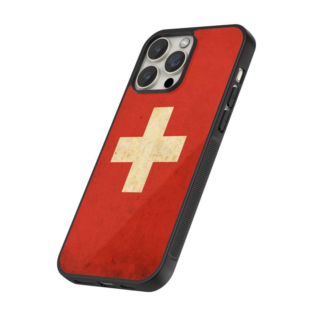 iPhone 16 Pro Max Case Hülle - Silikon schwarz Vintage Flag SWISS