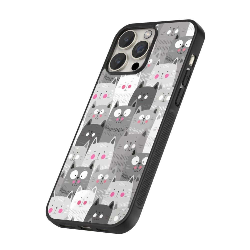 iPhone 16 Pro Case Hülle - Silikon schwarz Katzenschwärme