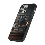 iPhone 16 Pro Case Hülle - Silikon schwarz Katze Bücher dunkel