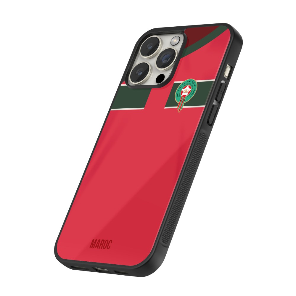 Coque iPhone 16 Pro - Silicone rigide noir Maillot de football Maroc 2022 personnalisable