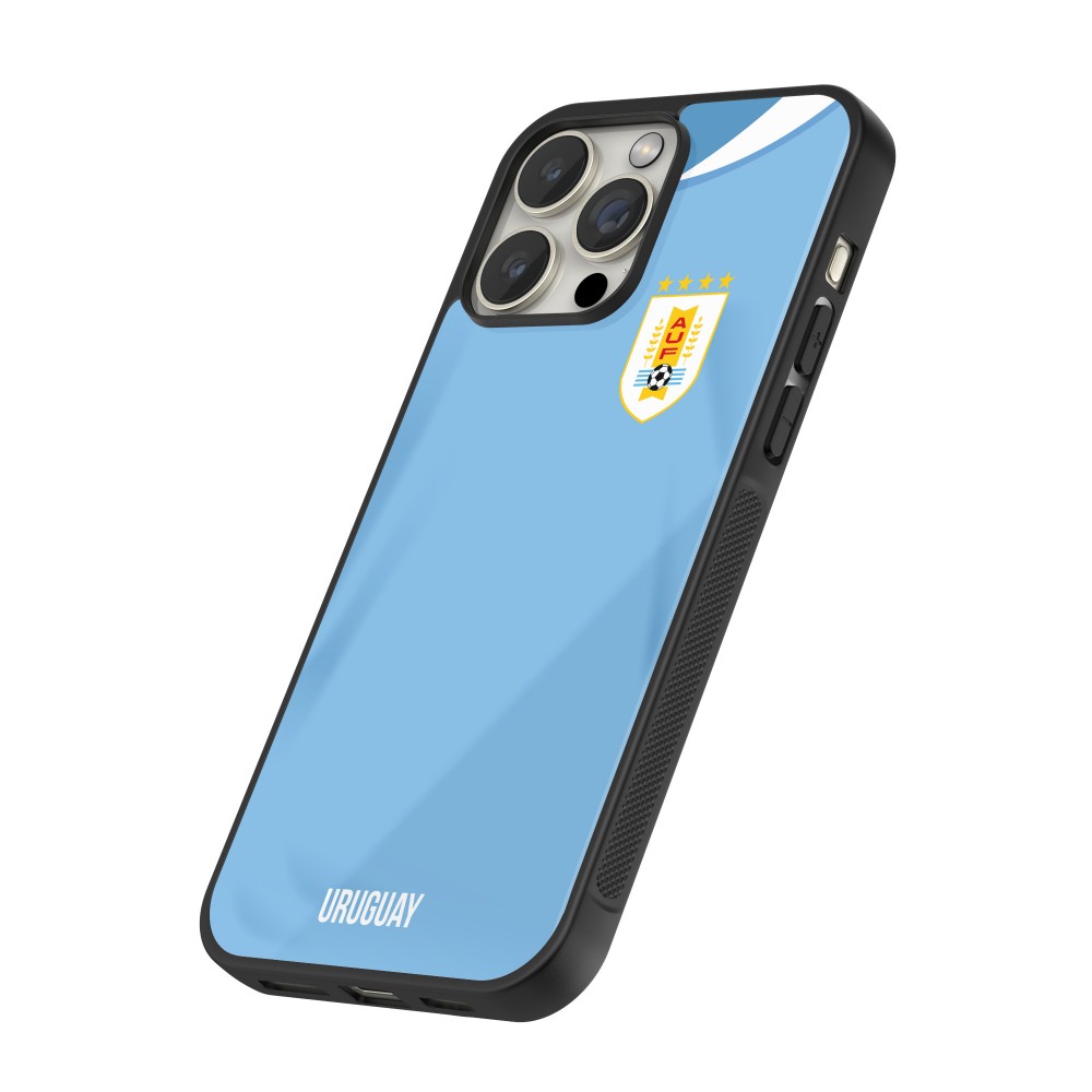 iPhone 16 Pro Case Hülle - Silikon schwarz Uruguay 2022 personalisierbares Fussballtrikot