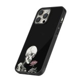iPhone 16 Pro Case Hülle - Silikon schwarz Halloween 2023 rose and skeleton