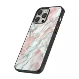 Coque iPhone 16 Pro - Silicone rigide noir Marbre Rose Lumineux