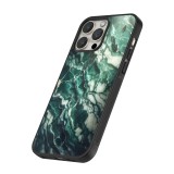 Coque iPhone 16 Pro - Silicone rigide noir Marbre vert majestueux