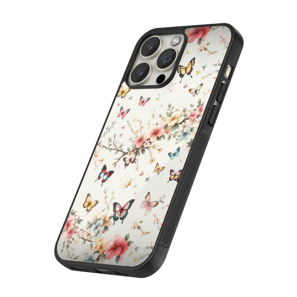 Coque iPhone 16 Pro - Silicone rigide noir Spring 25 Papillons Légers