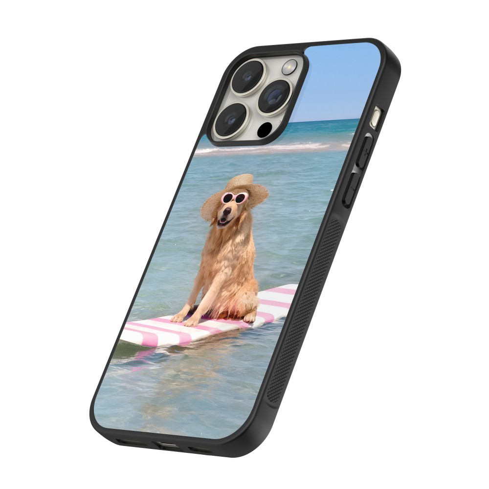 iPhone 16 Pro Case Hülle - Silikon schwarz Summer Dog on Paddle