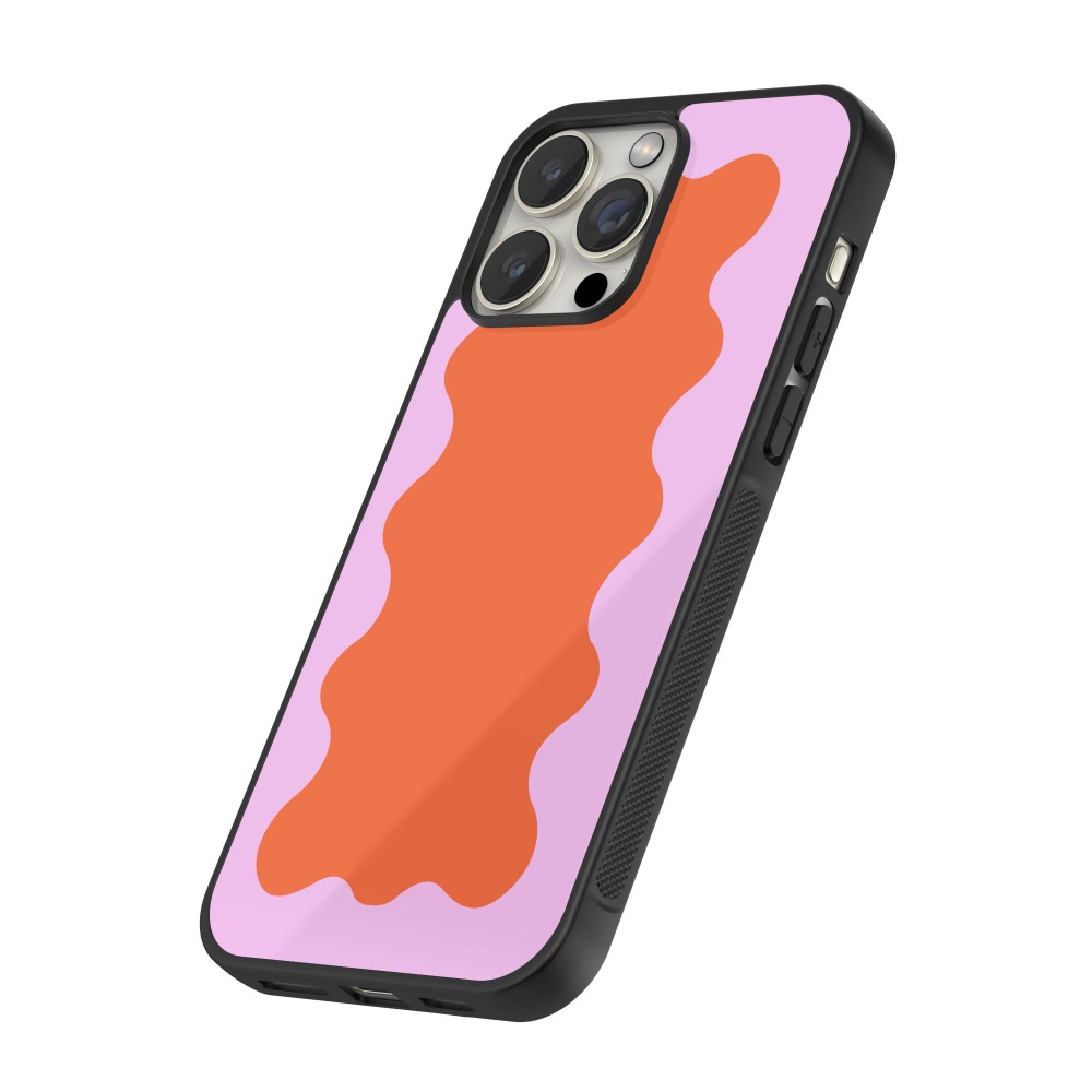 iPhone 16 Pro Case Hülle - Silikon schwarz Wavy Rectangle Orange Pink