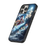 Coque iPhone 16 Pro - Silicone rigide noir Noël 2023 Père Noël enchanté