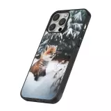 Coque iPhone 16 Pro - Silicone rigide noir Noël 2023 Renardeau sapin