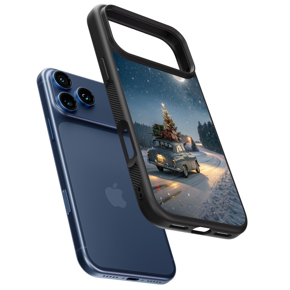 Coque iPhone 17 Pro Max - Silicone rigide noir Christmas 25 Car with Tree Xmas