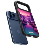 Coque iPhone 17 Pro Max - Silicone rigide noir Paysage Violet-Rose