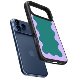 Coque iPhone 17 Pro Max - Silicone rigide noir Wavy Rectangle Green Purple