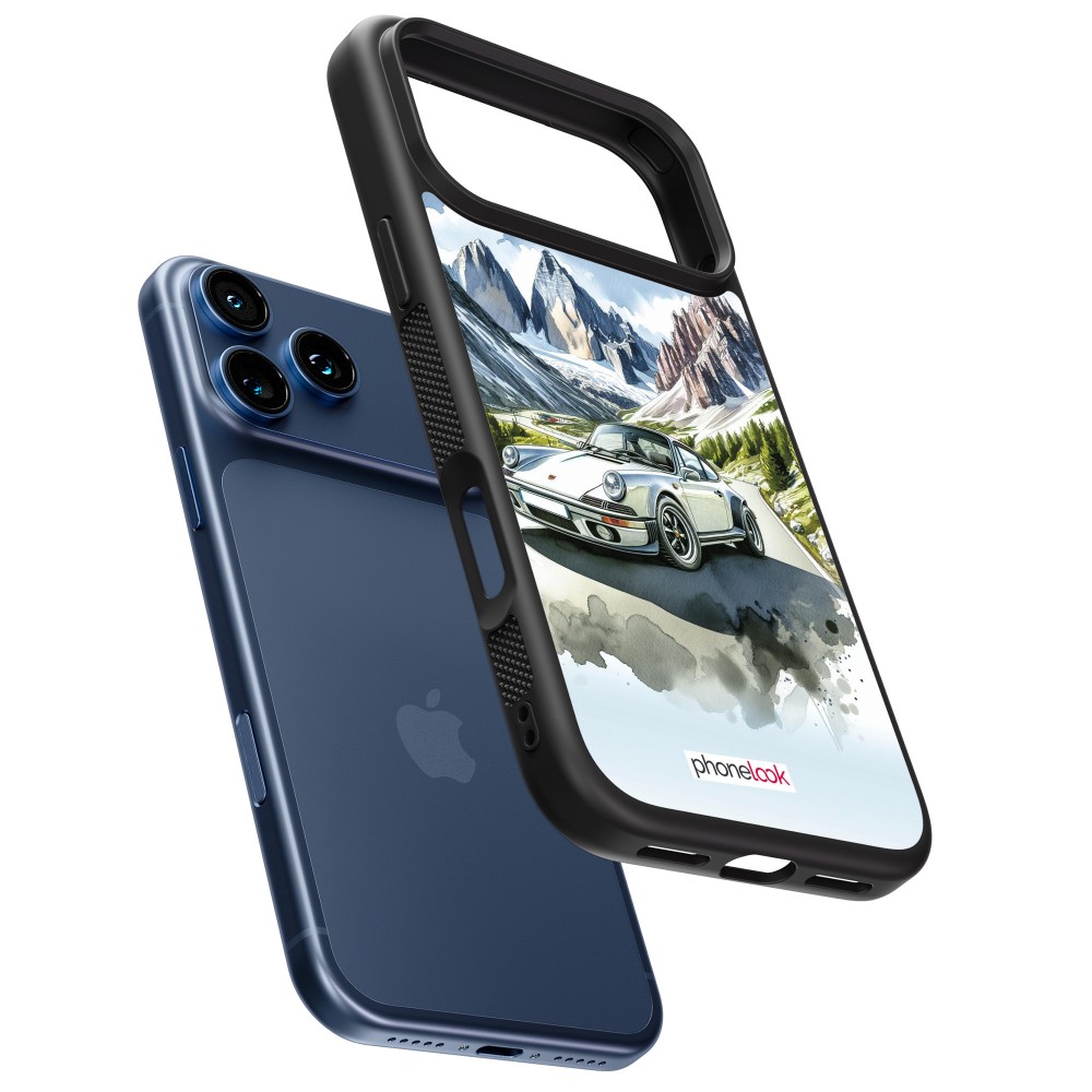 iPhone 17 Pro Case Hülle - Silikon schwarz Porsche 911 Berg Aquarell