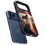 Coque iPhone 17 Pro - Silicone rigide noir Cheval majestueux plage