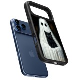 Coque iPhone 17 Pro - Silicone rigide noir Halloween 2025 Ghost with black cat