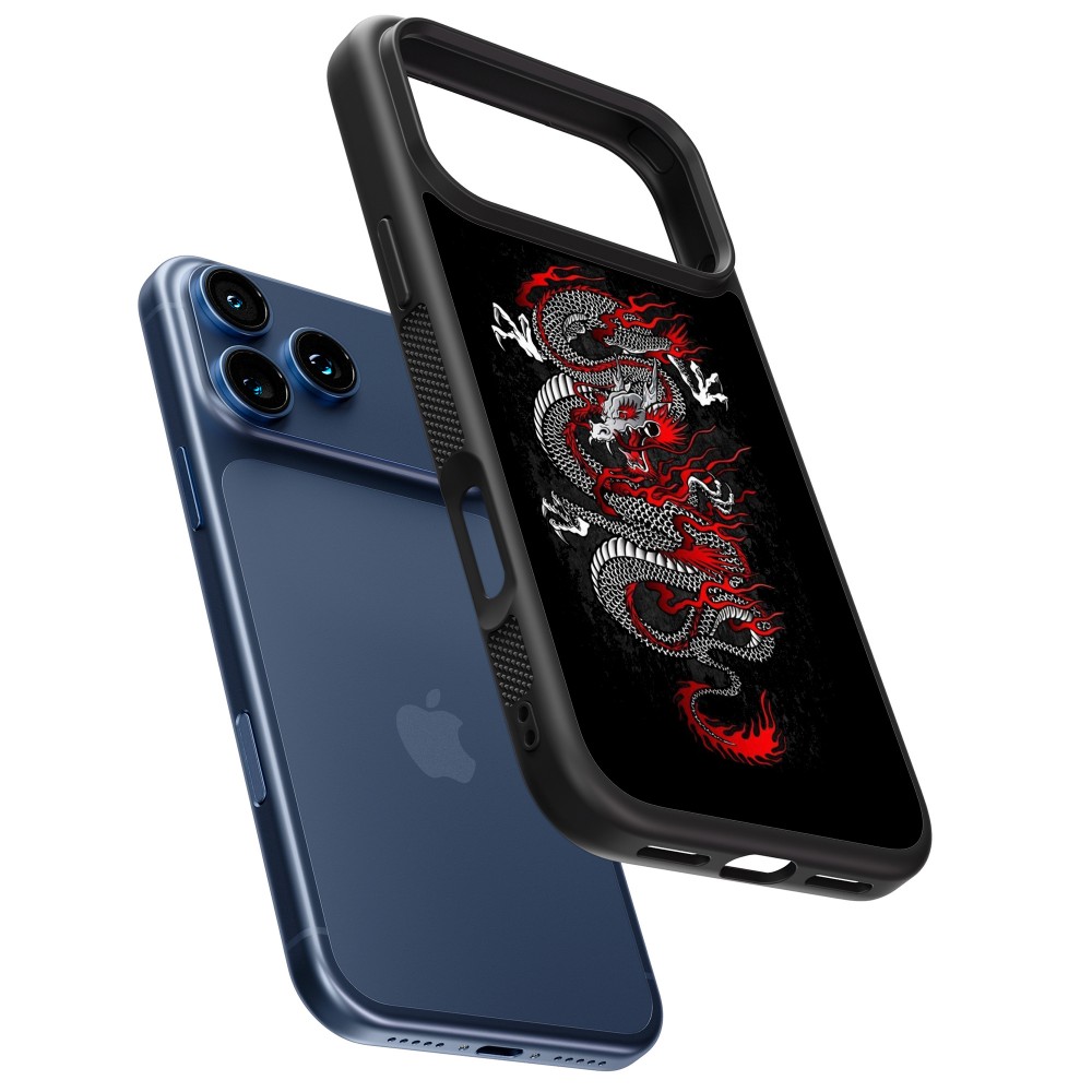 iPhone 17 Pro Case Hülle - Silikon schwarz Japanese style Dragon Tattoo Red Black