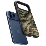 Coque iPhone 17 Pro - Silicone rigide noir Marbre Olive