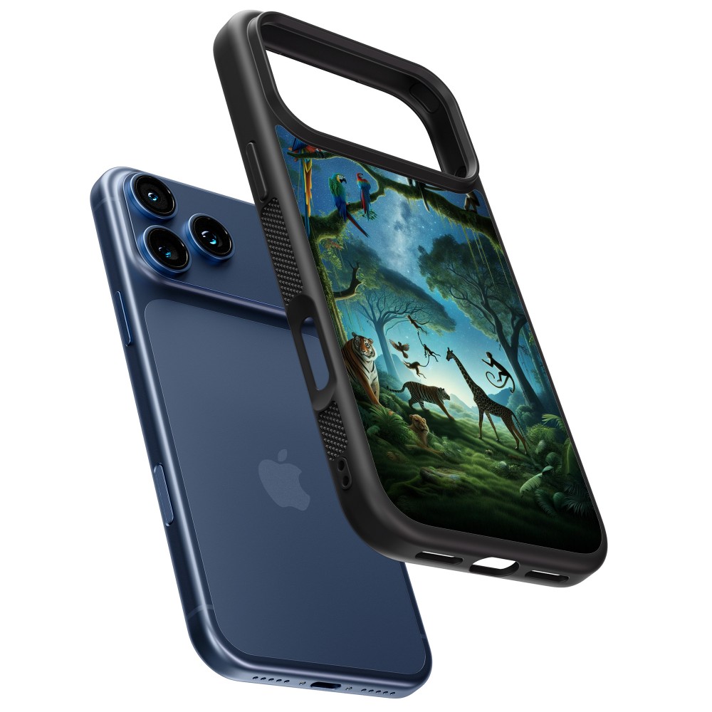 Coque iPhone 17 Pro - Silicone rigide noir Paradis des animaux exotiques
