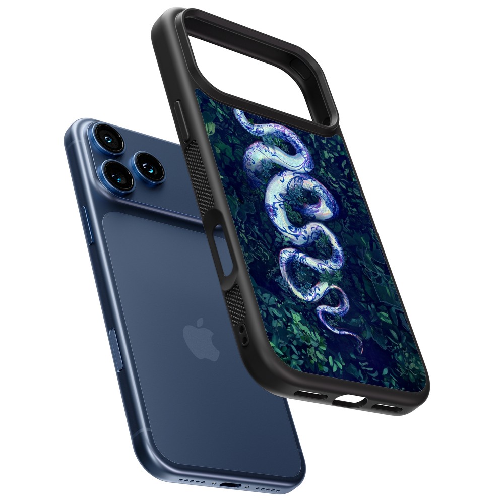 iPhone 17 Pro Case Hülle - Silikon schwarz Snake Blue Anaconda