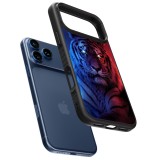 Coque iPhone 17 Pro - Silicone rigide noir Tiger Blue Red