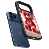 Coque iPhone 17 Pro - Silicone rigide noir Valentine 2024 Ourson rose