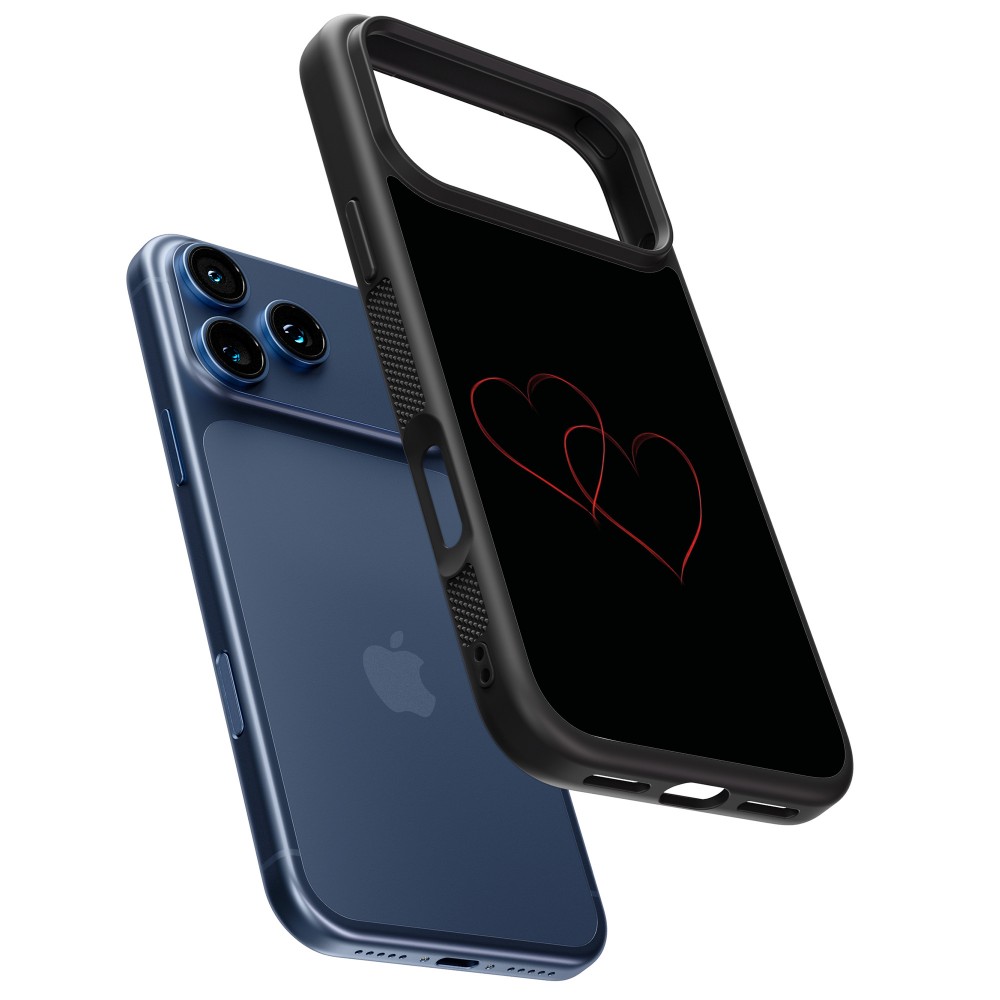 Coque iPhone 17 Pro - Silicone rigide noir Valentine 2023 attached heart