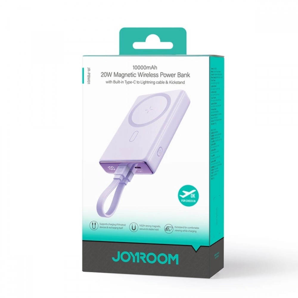 20W Powerbank Joyroom JR-PBM01 batterie externe MagSafe 10000mAh avec pied de support - Violet