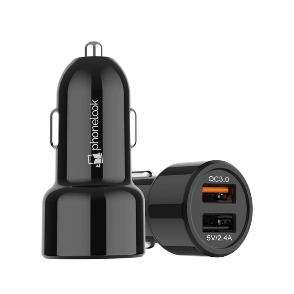 30W universel double USB chargeur allume-cigare de voiture Quick Charge 3.0 PhoneLook - Noir