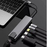 Hub USB-C 6 en 1 multi-ports Hub Docking Station MacBook Ethernet + HDMI + USB-C - Gris