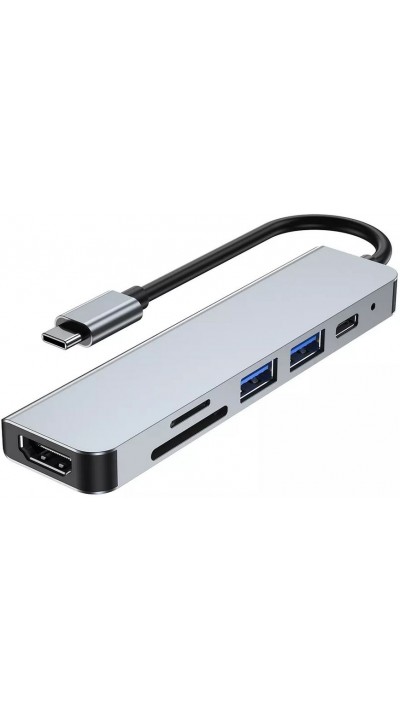 Hub USB-C 7 en 1 multi-ports aluminium Docking Station MacBook 4K HDMI + Carte SD + USB-C - Gris