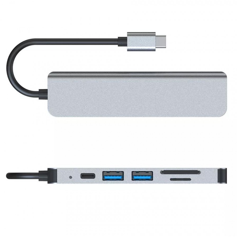 Hub USB-C 6 en 1 multi-ports aluminium Docking Station MacBook 4K HDMI + Carte SD + USB-C - Gris