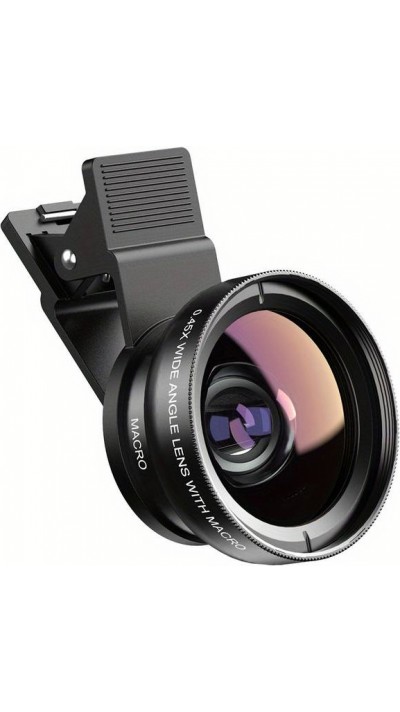 APEXEL Objectif 2 en 1 pour smartphone Ultra Grand Angle 0.45x & Super Macro zoom optique