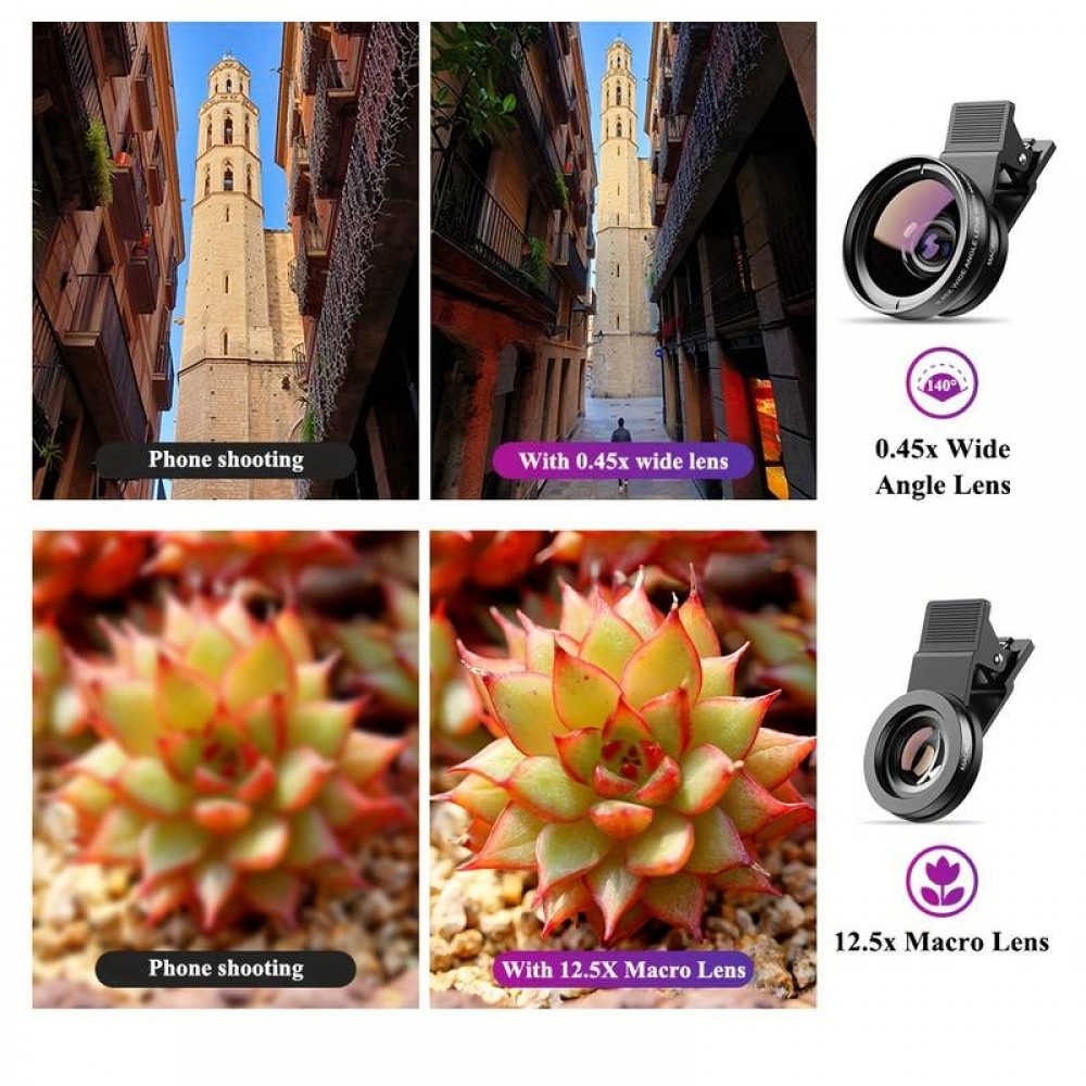 APEXEL Smartphone Kamera Objektiv Aufsatz 2 in 1 Ultra Weitwinkel 0.45x Objektiv & Super Makro Linse