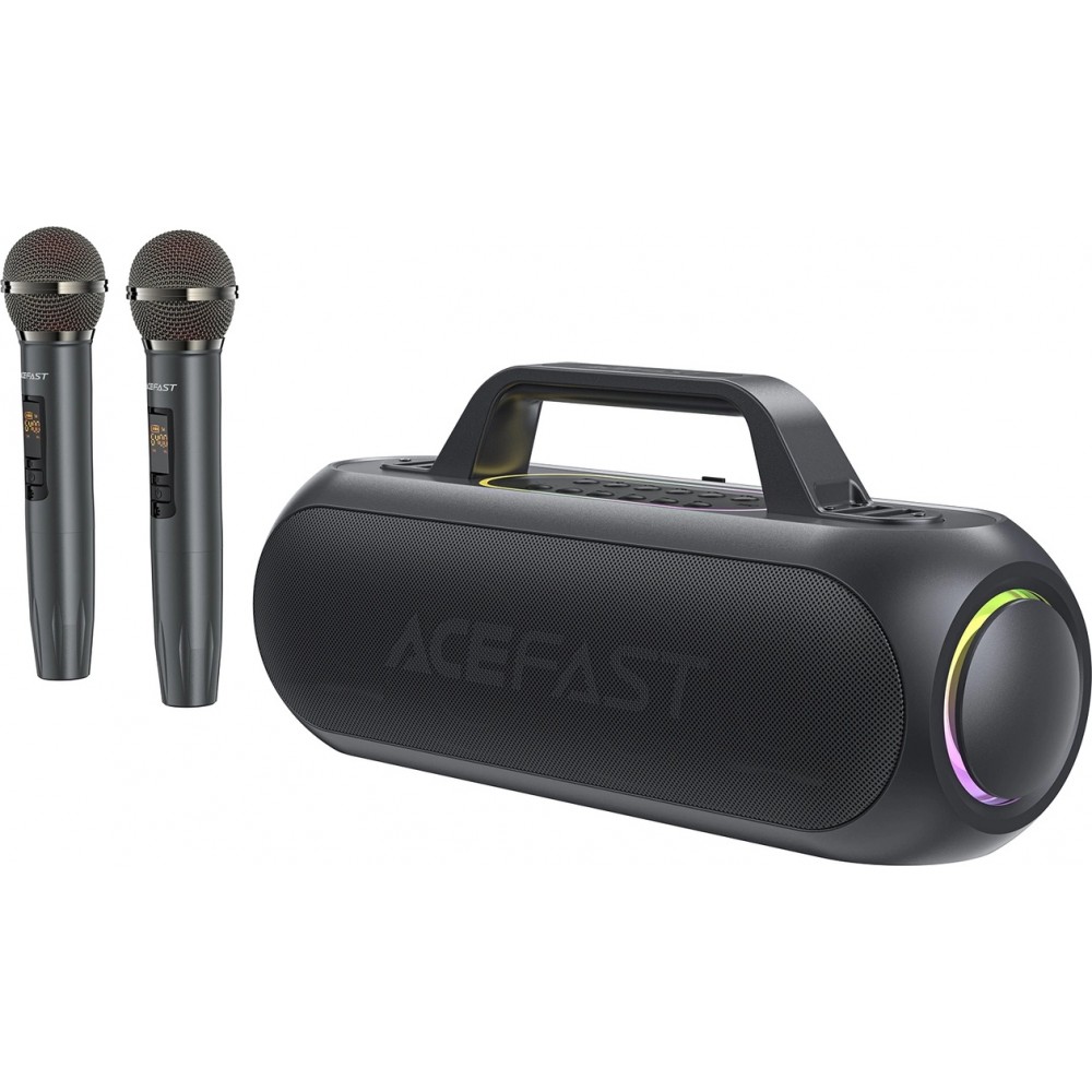 Acefast K1 - Kabelloser Bluetooth Karaoke Lautsprecher mit 2 Mikrofonen - Schwarz