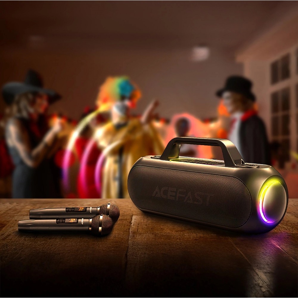 Acefast K1 - Kabelloser Bluetooth Karaoke Lautsprecher mit 2 Mikrofonen - Schwarz